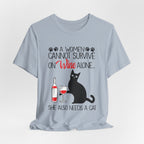 A Woman Cannot Survive on Wine Alone T-Shirt | Cat Lover Gift