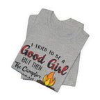 Good Girl Campfire Wine T-Shirt | Funny Women's Camping Gift