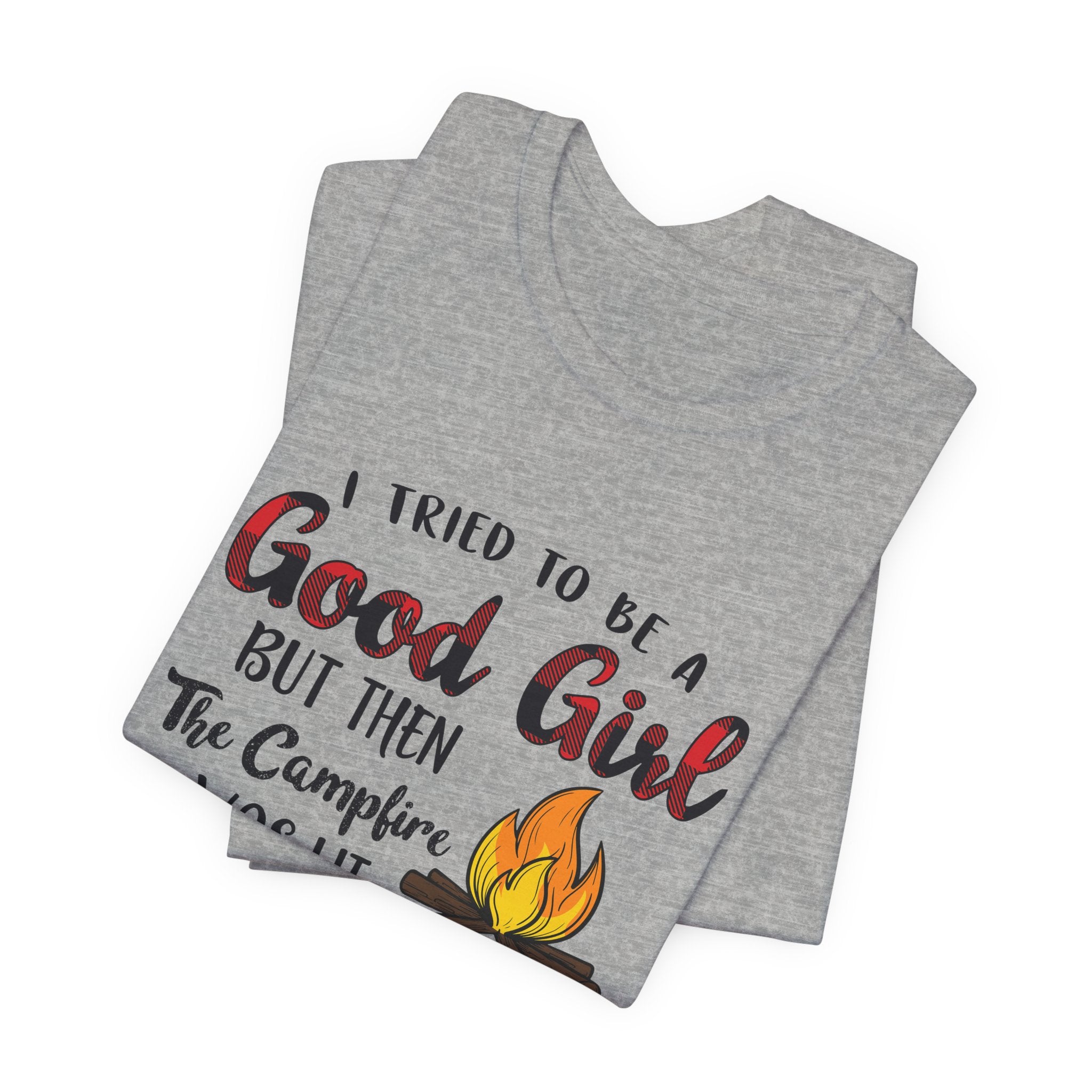 Good Girl Campfire Wine T-Shirt | Funny Women's Camping Gift
