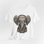 Nerdy Elephant with Headphones T-Shirt | Elephant Lover Gift