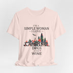 Simple Woman Loves Camping Dogs Wine T-Shirt | Woman Camper Gift