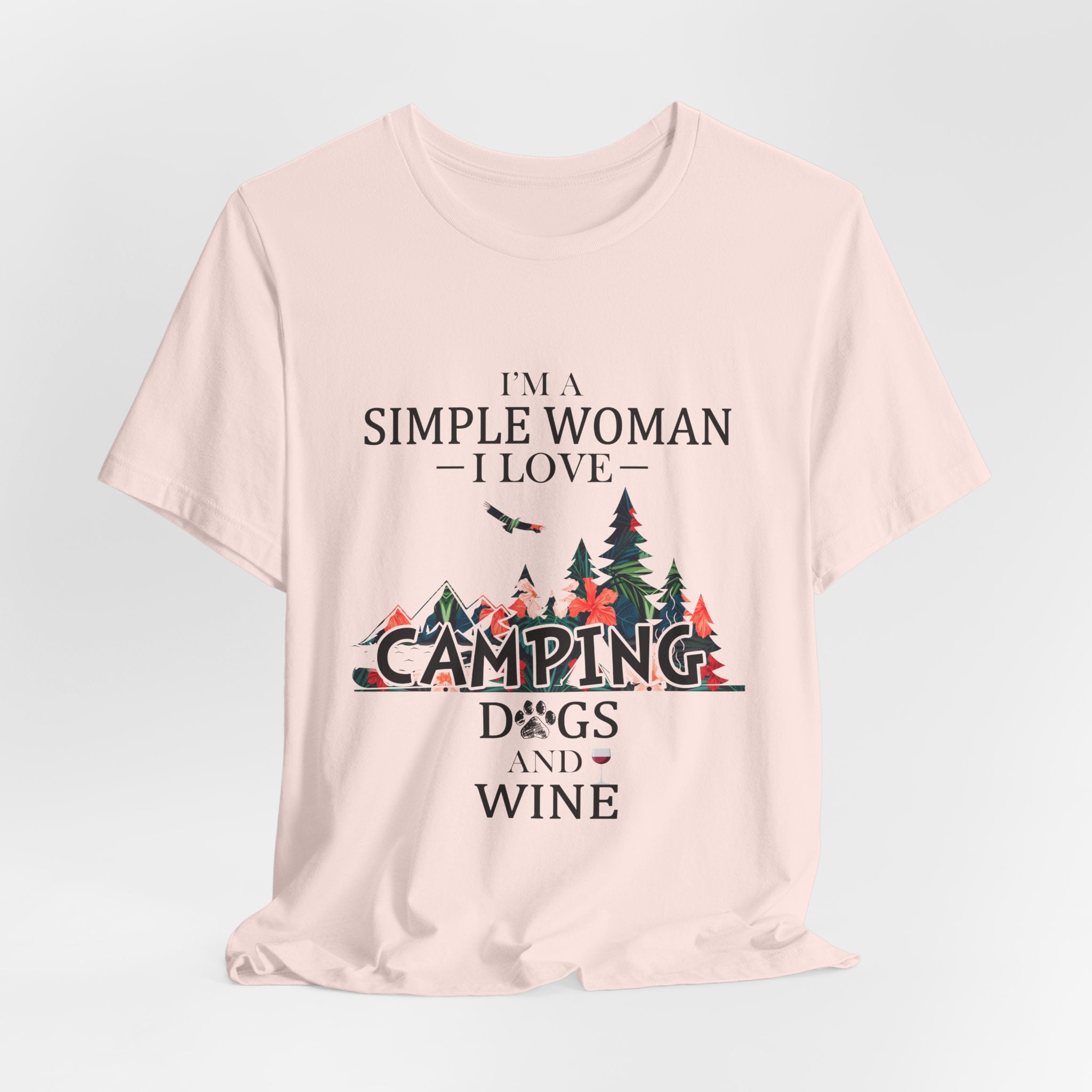 Simple Woman Loves Camping Dogs Wine T-Shirt | Woman Camper Gift