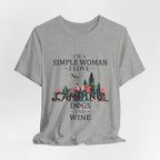 Simple Woman Loves Camping Dogs Wine T-Shirt | Woman Camper Gift