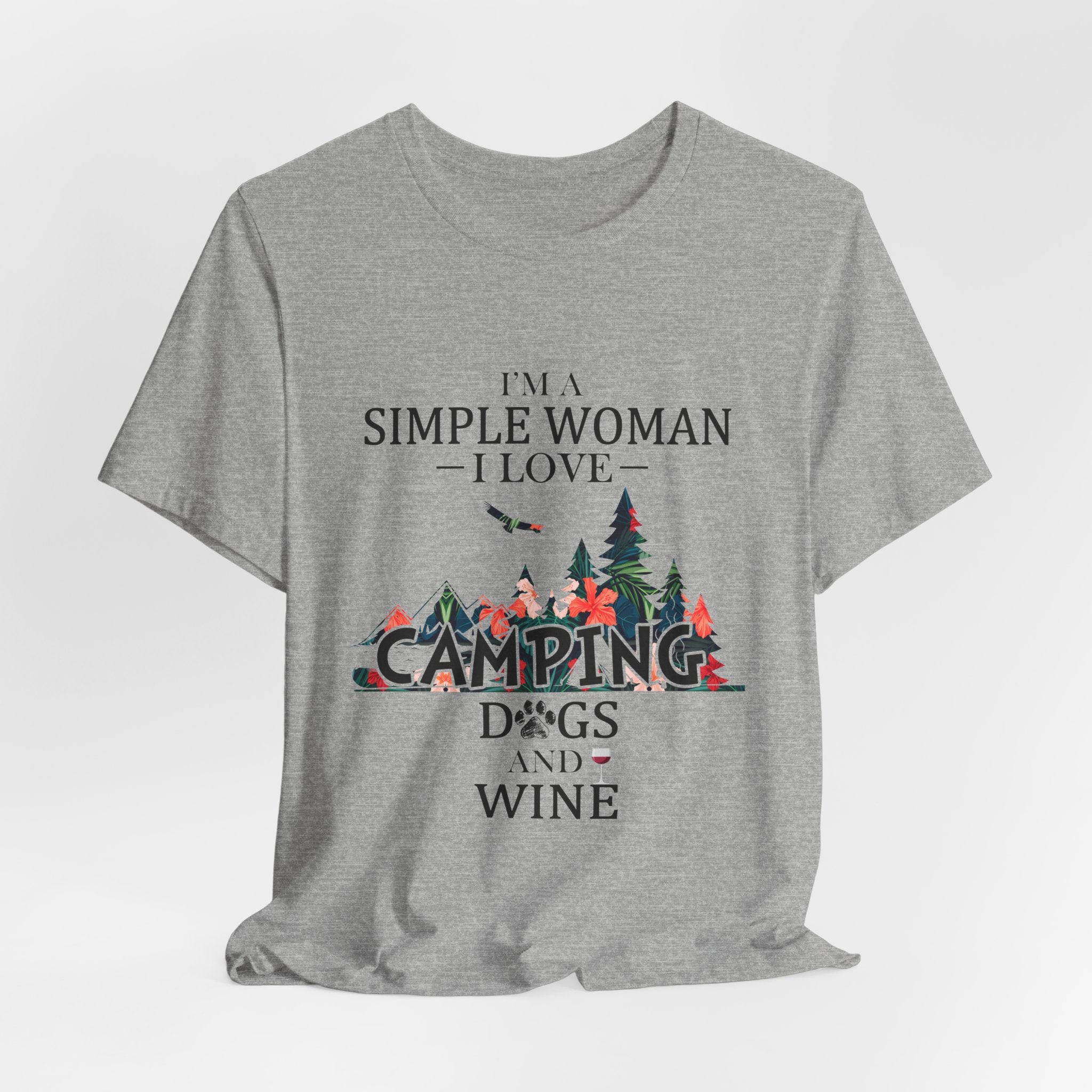 Simple Woman Loves Camping Dogs Wine T-Shirt | Woman Camper Gift