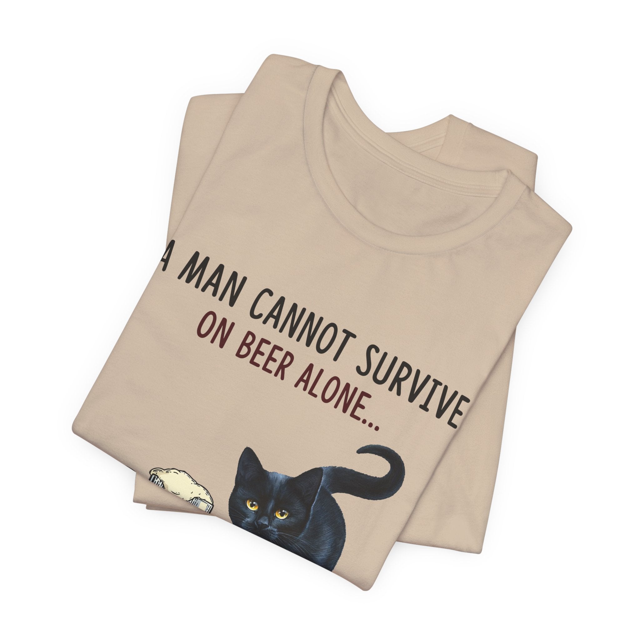 Beer Alone? Man Needs A Cat T-Shirt | Funny Cat Dad Gift