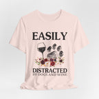 Easily Distracted By Dogs And Wine T-Shirt | Funny Dog Lover Gift