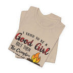 Good Girl Campfire Wine T-Shirt | Funny Women's Camping Gift