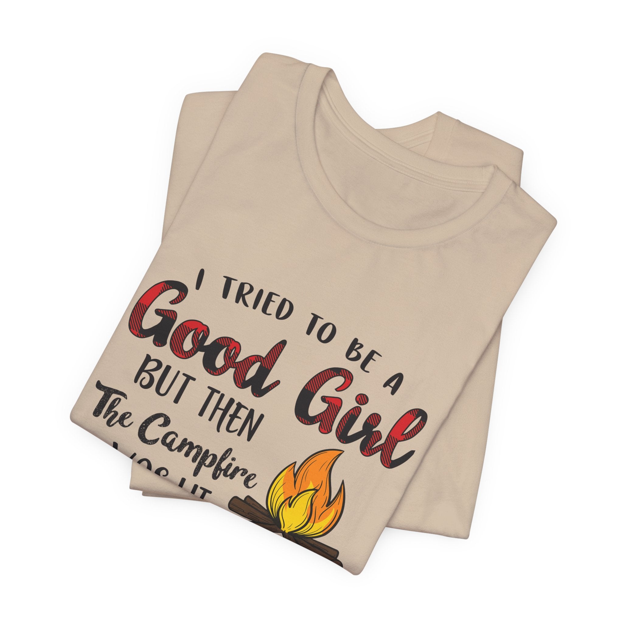 Good Girl Campfire Wine T-Shirt | Funny Women's Camping Gift