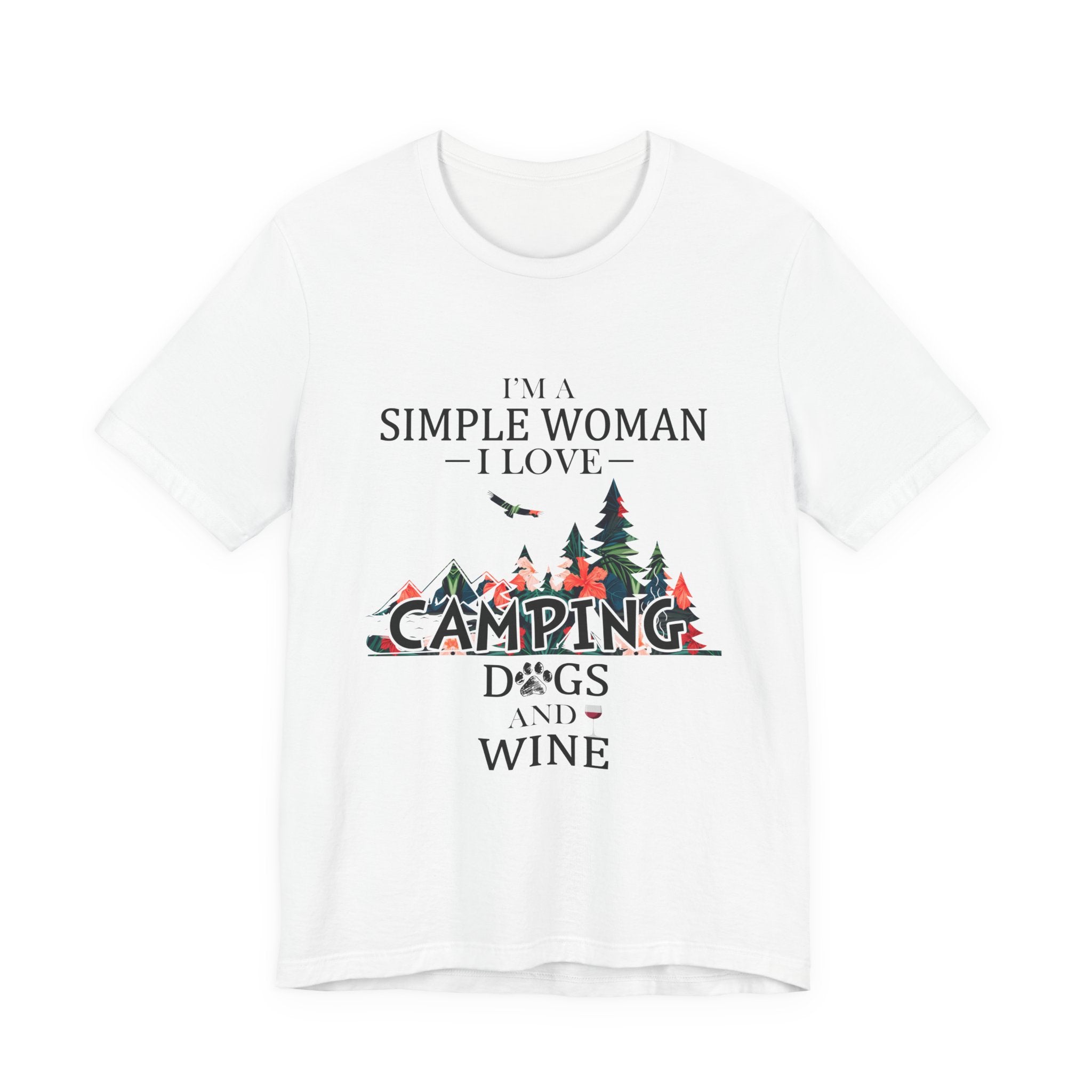 Simple Woman Loves Camping Dogs Wine T-Shirt | Woman Camper Gift