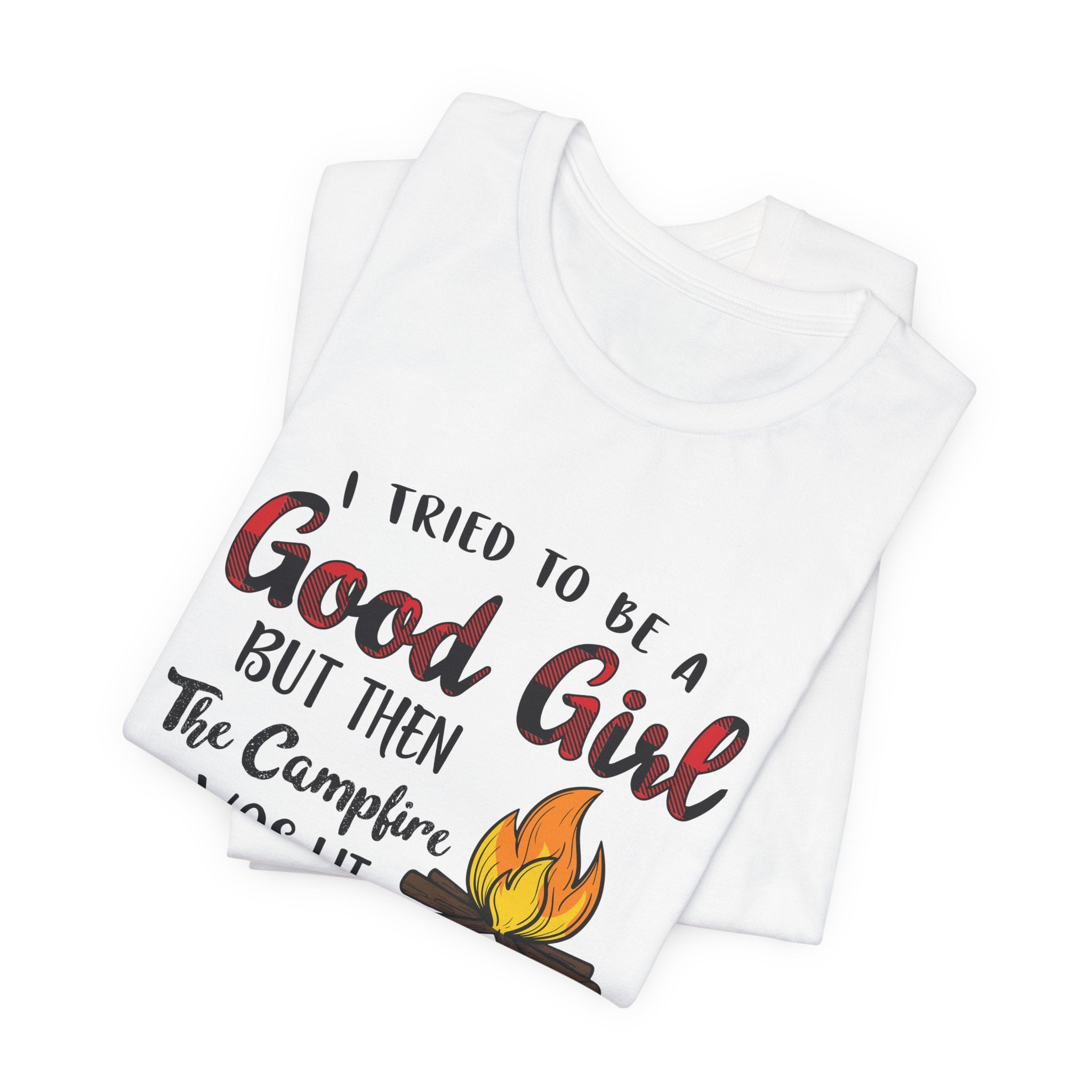 Good Girl Campfire Wine T-Shirt | Funny Women's Camping Gift