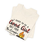 Good Girl Campfire Wine T-Shirt | Funny Women's Camping Gift