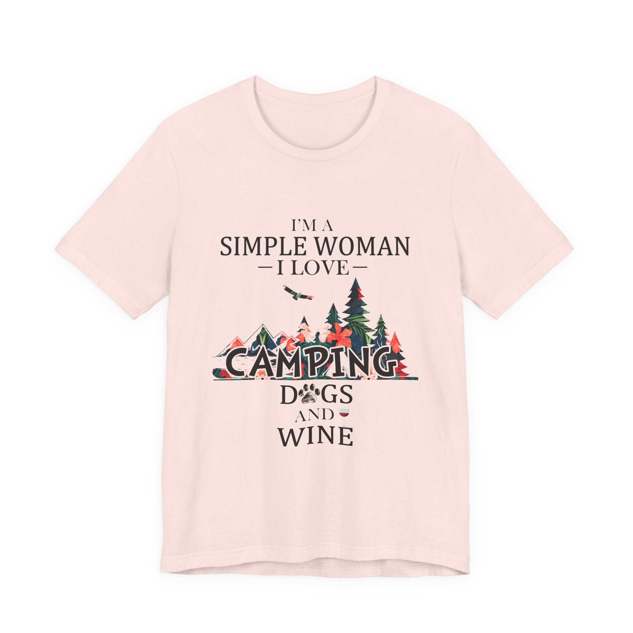 Simple Woman Loves Camping Dogs Wine T-Shirt | Woman Camper Gift
