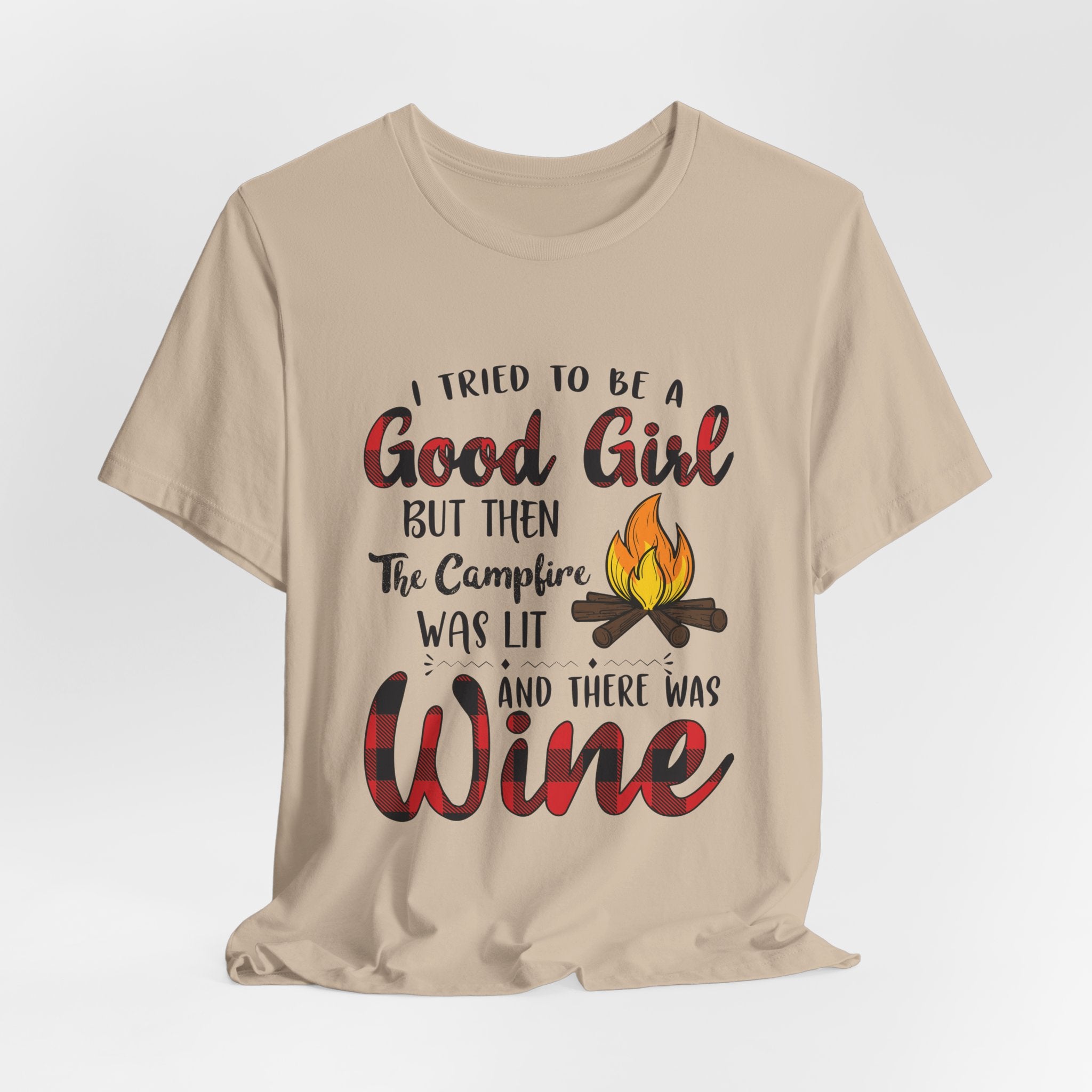 Good Girl Campfire Wine T-Shirt | Funny Women's Camping Gift