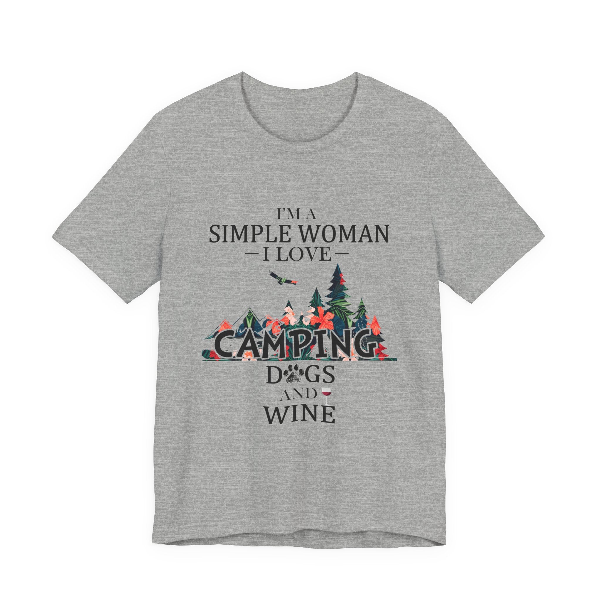 Simple Woman Loves Camping Dogs Wine T-Shirt | Woman Camper Gift