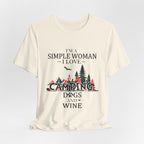 Simple Woman Loves Camping Dogs Wine T-Shirt | Woman Camper Gift