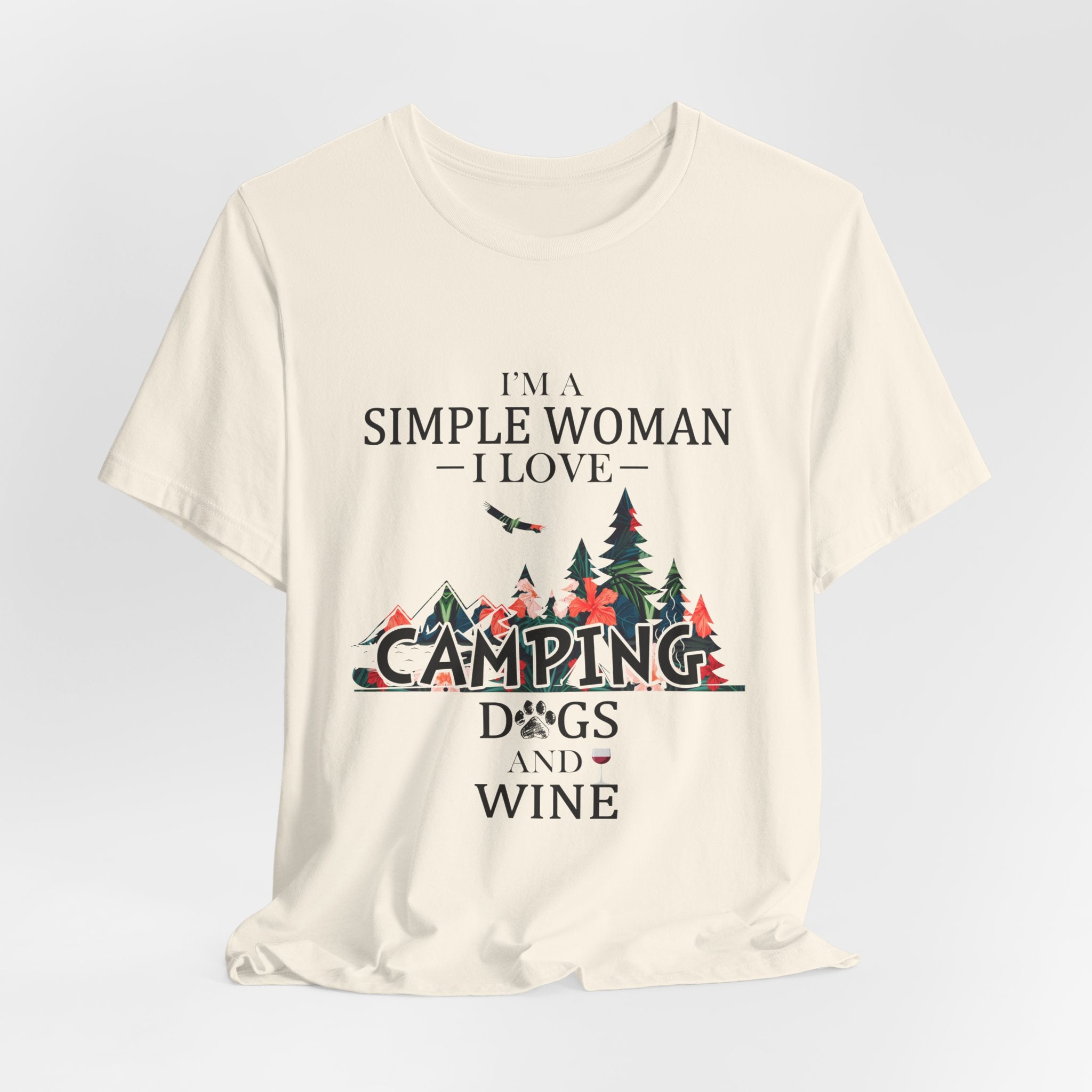 Simple Woman Loves Camping Dogs Wine T-Shirt | Woman Camper Gift
