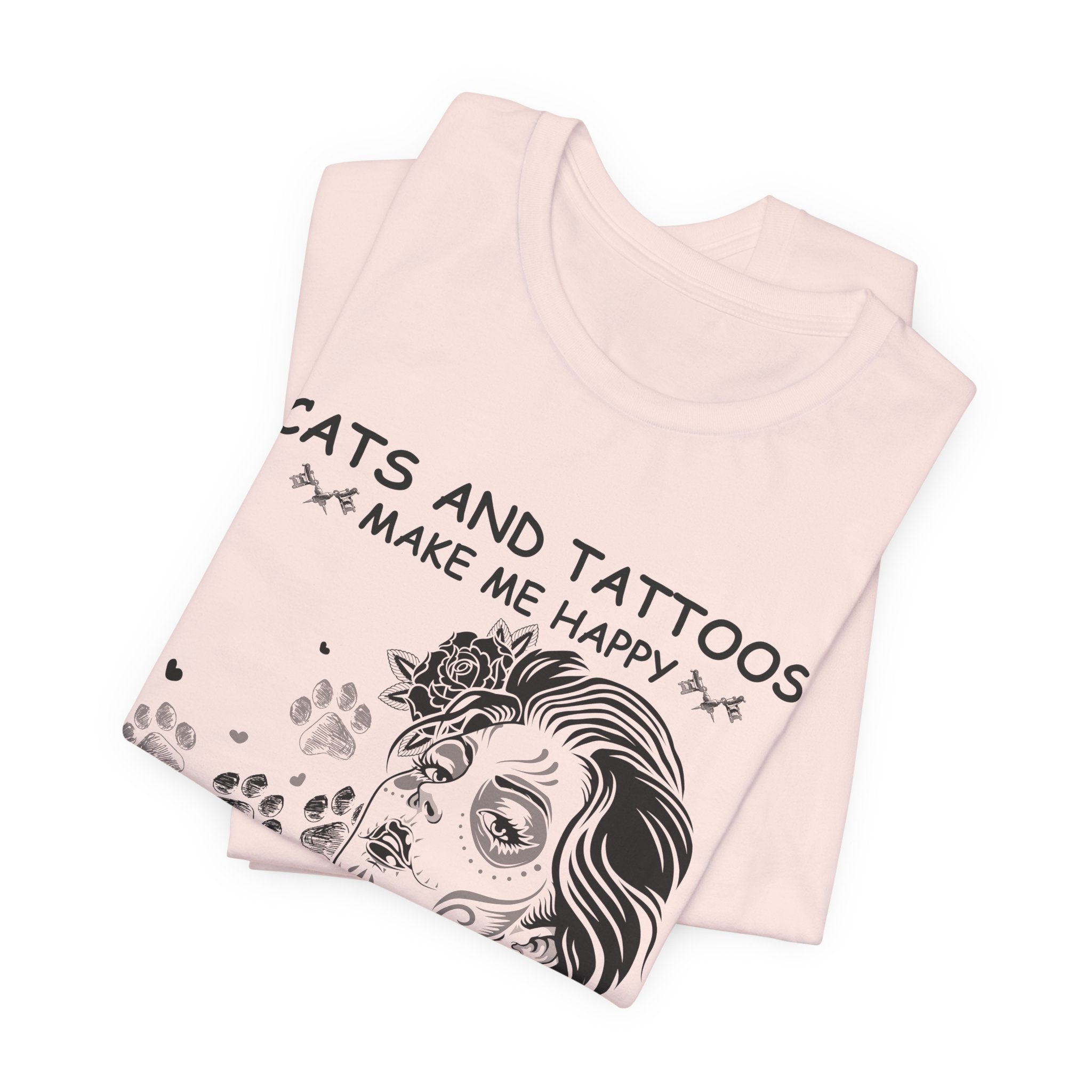 Cats and Tattoos Make Me Happy T-Shirt | Edgy Cat Lover Gift