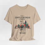 Simple Woman Loves Camping Dogs Wine T-Shirt | Woman Camper Gift