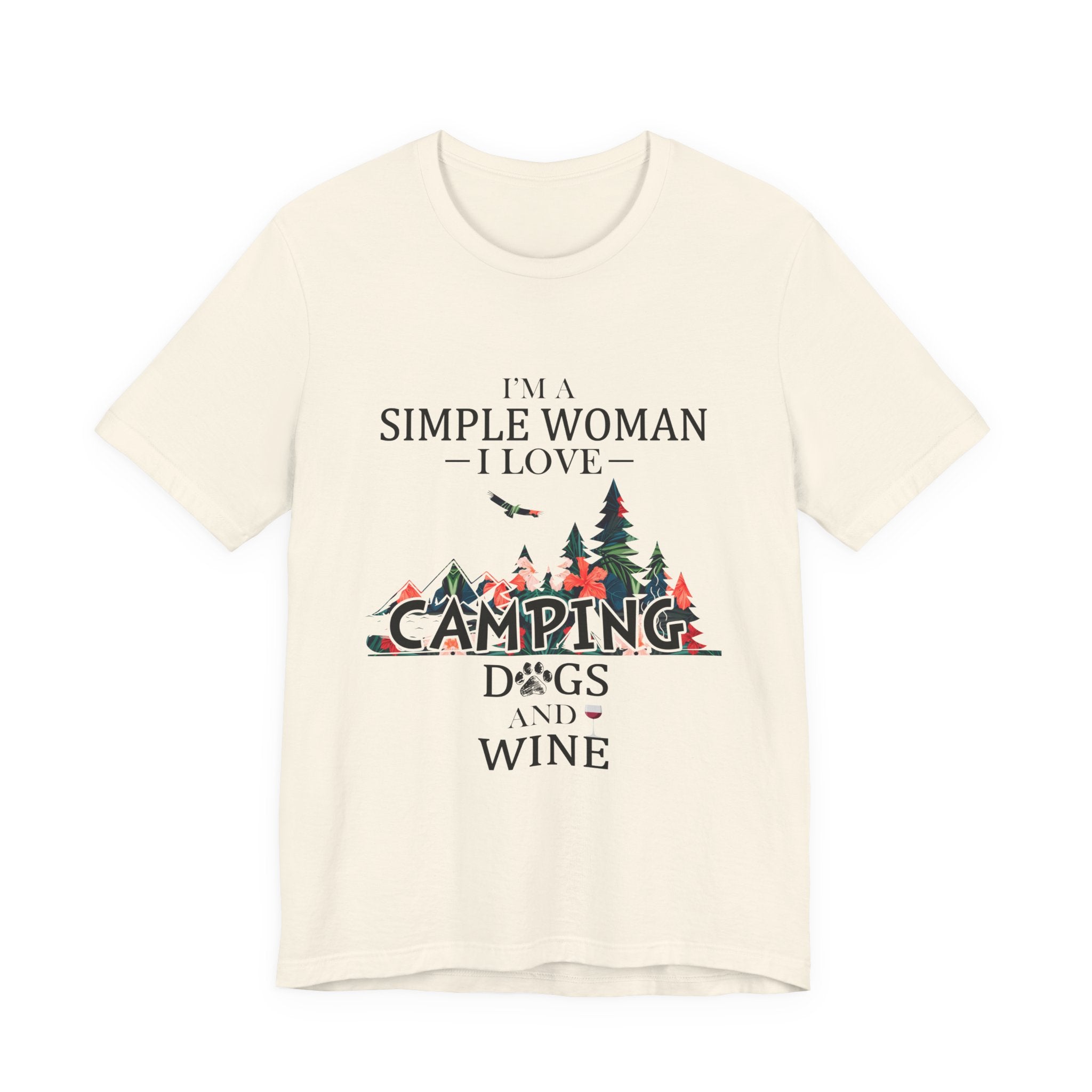 Simple Woman Loves Camping Dogs Wine T-Shirt | Woman Camper Gift