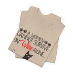 A Woman Cannot Survive on Wine Alone T-Shirt | Cat Lover Gift
