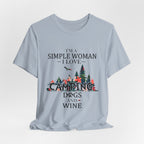Simple Woman Loves Camping Dogs Wine T-Shirt | Woman Camper Gift