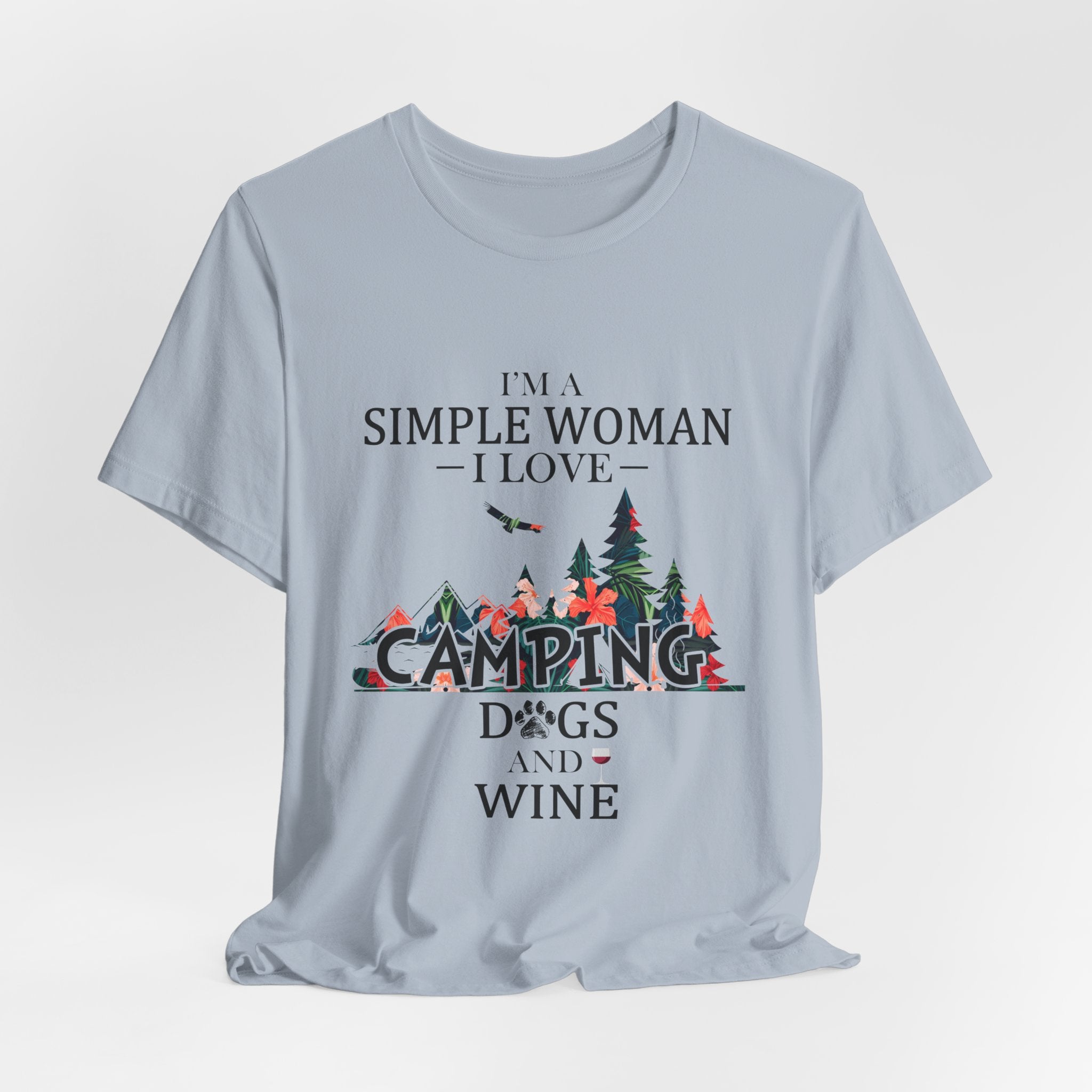 Simple Woman Loves Camping Dogs Wine T-Shirt | Woman Camper Gift