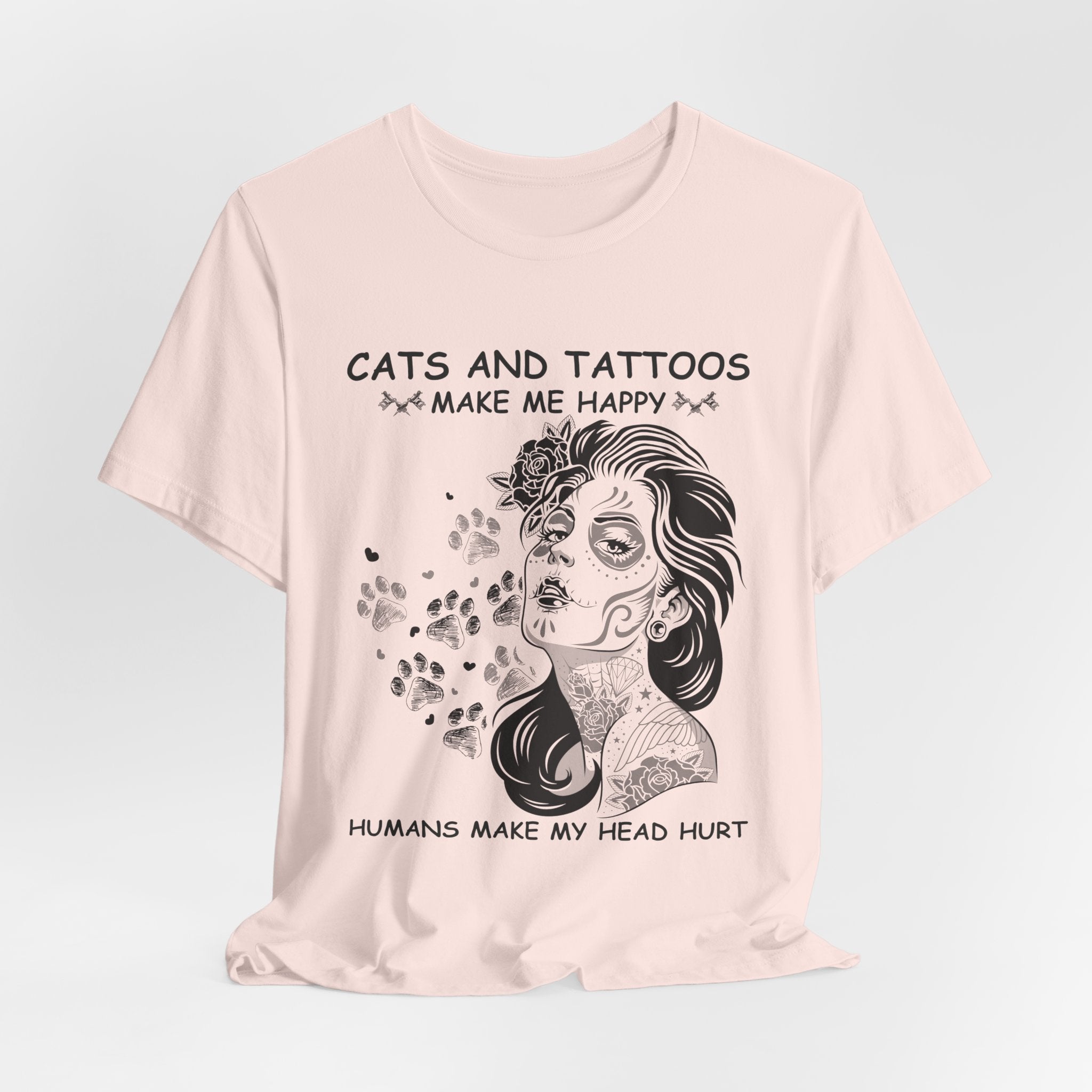 Cats and Tattoos Make Me Happy T-Shirt | Edgy Cat Lover Gift