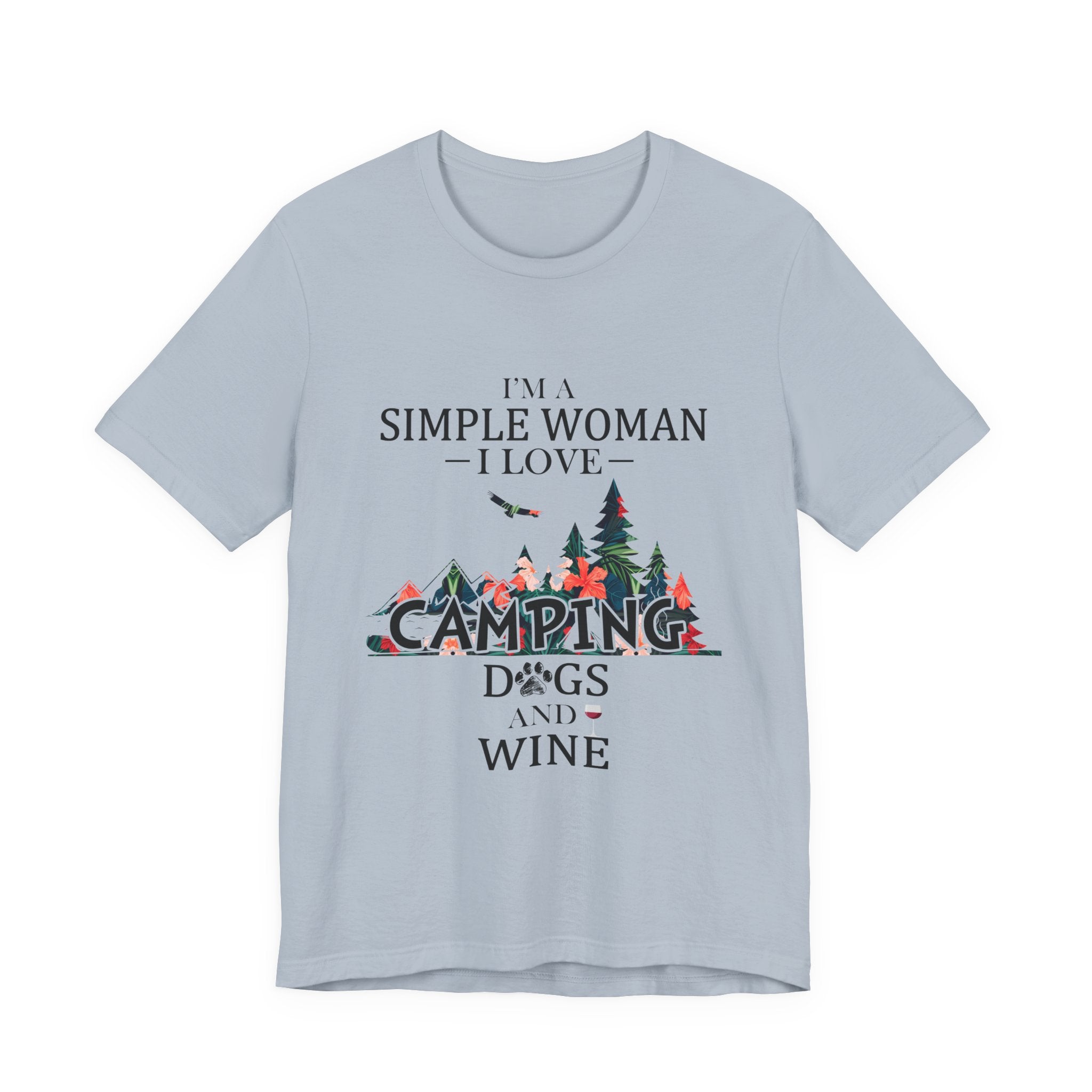 Simple Woman Loves Camping Dogs Wine T-Shirt | Woman Camper Gift