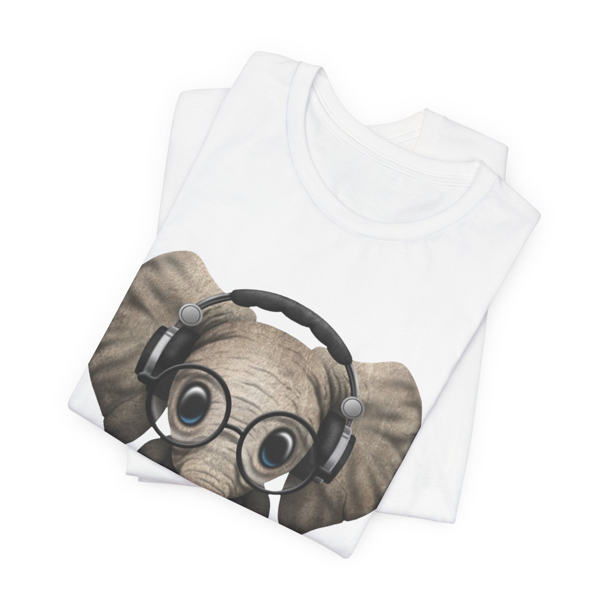Nerdy Elephant with Headphones T-Shirt | Elephant Lover Gift