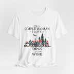 Simple Woman Loves Camping Dogs Wine T-Shirt | Woman Camper Gift