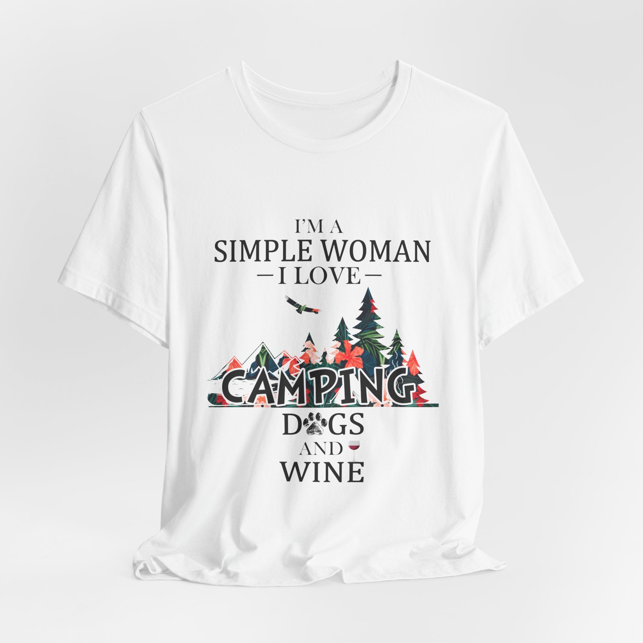 Simple Woman Loves Camping Dogs Wine T-Shirt | Woman Camper Gift