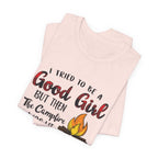 Good Girl Campfire Wine T-Shirt | Funny Women's Camping Gift