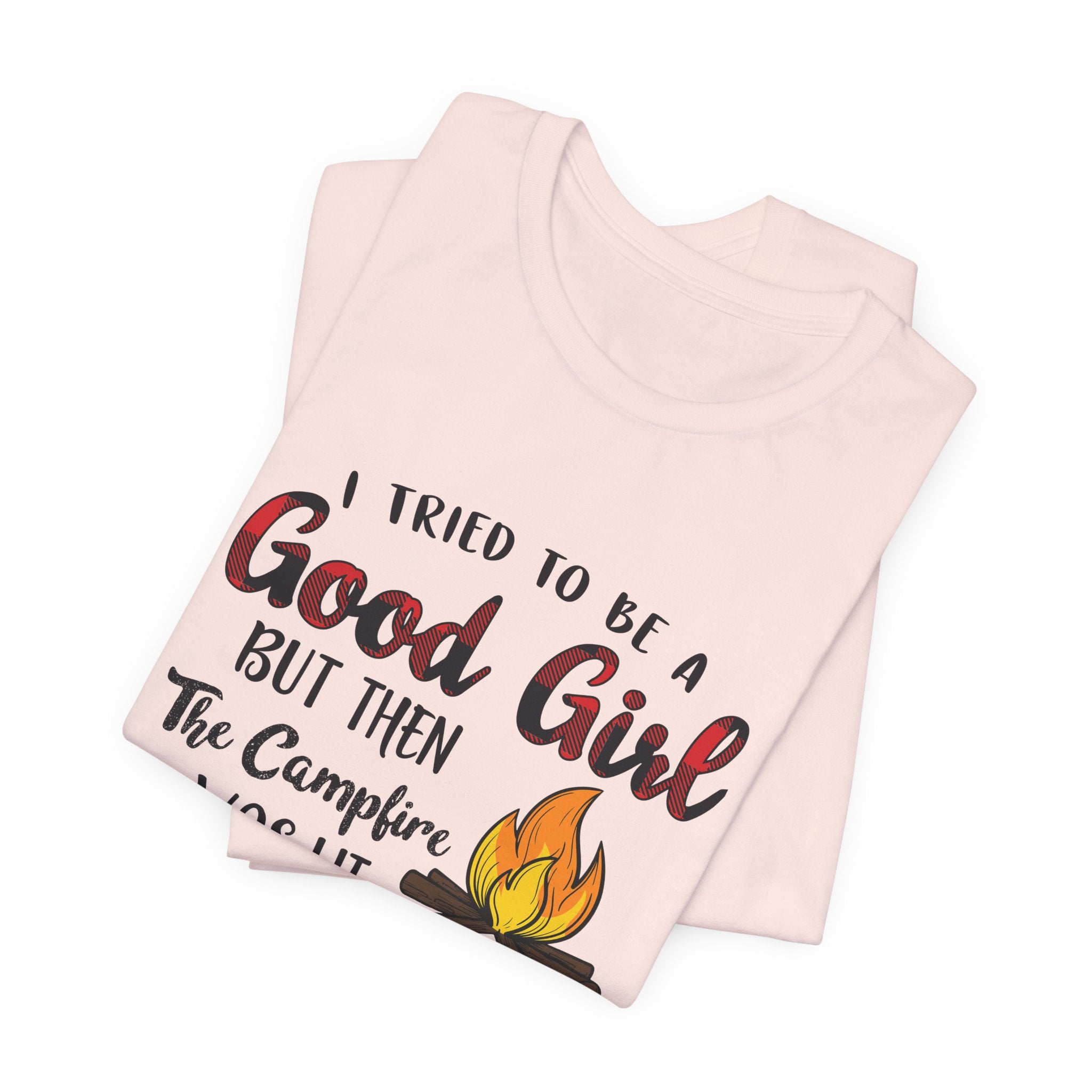 Good Girl Campfire Wine T-Shirt | Funny Women's Camping Gift
