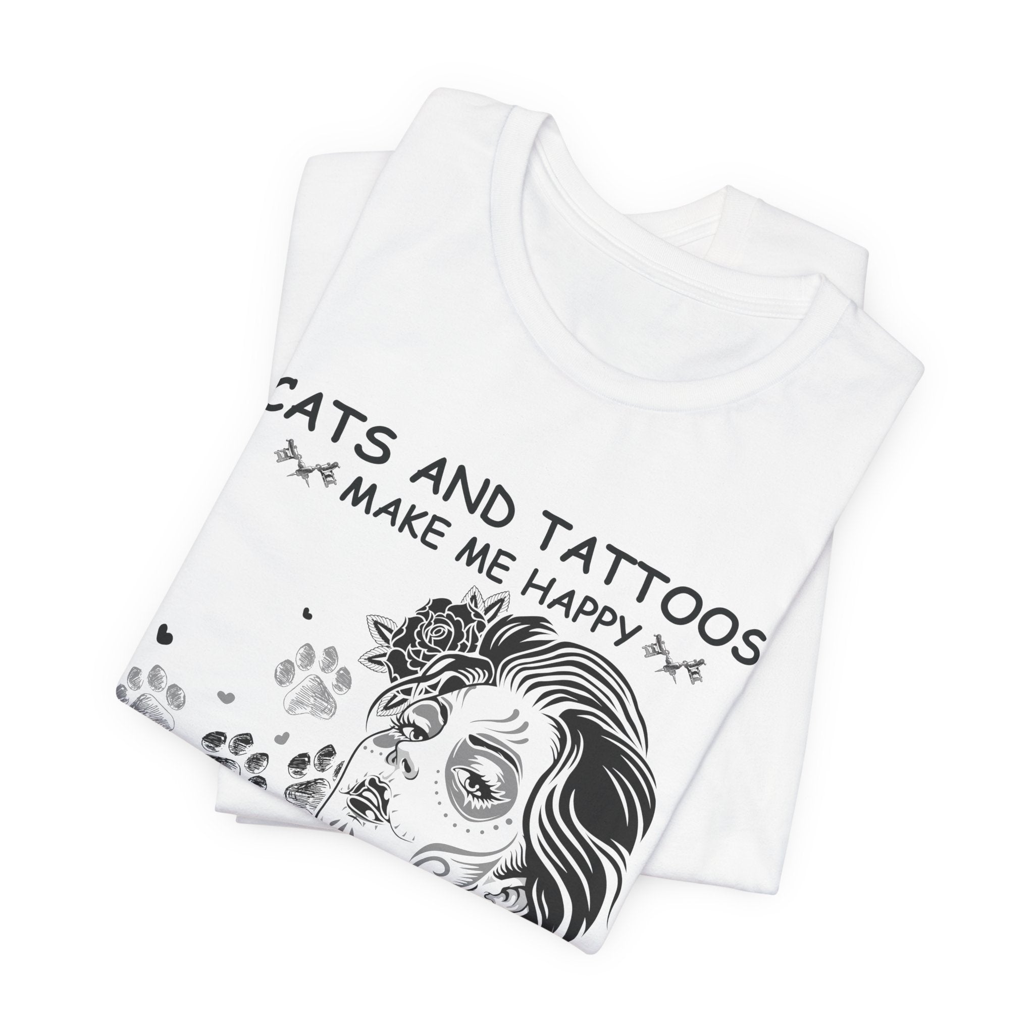 Cats and Tattoos Make Me Happy T-Shirt | Edgy Cat Lover Gift