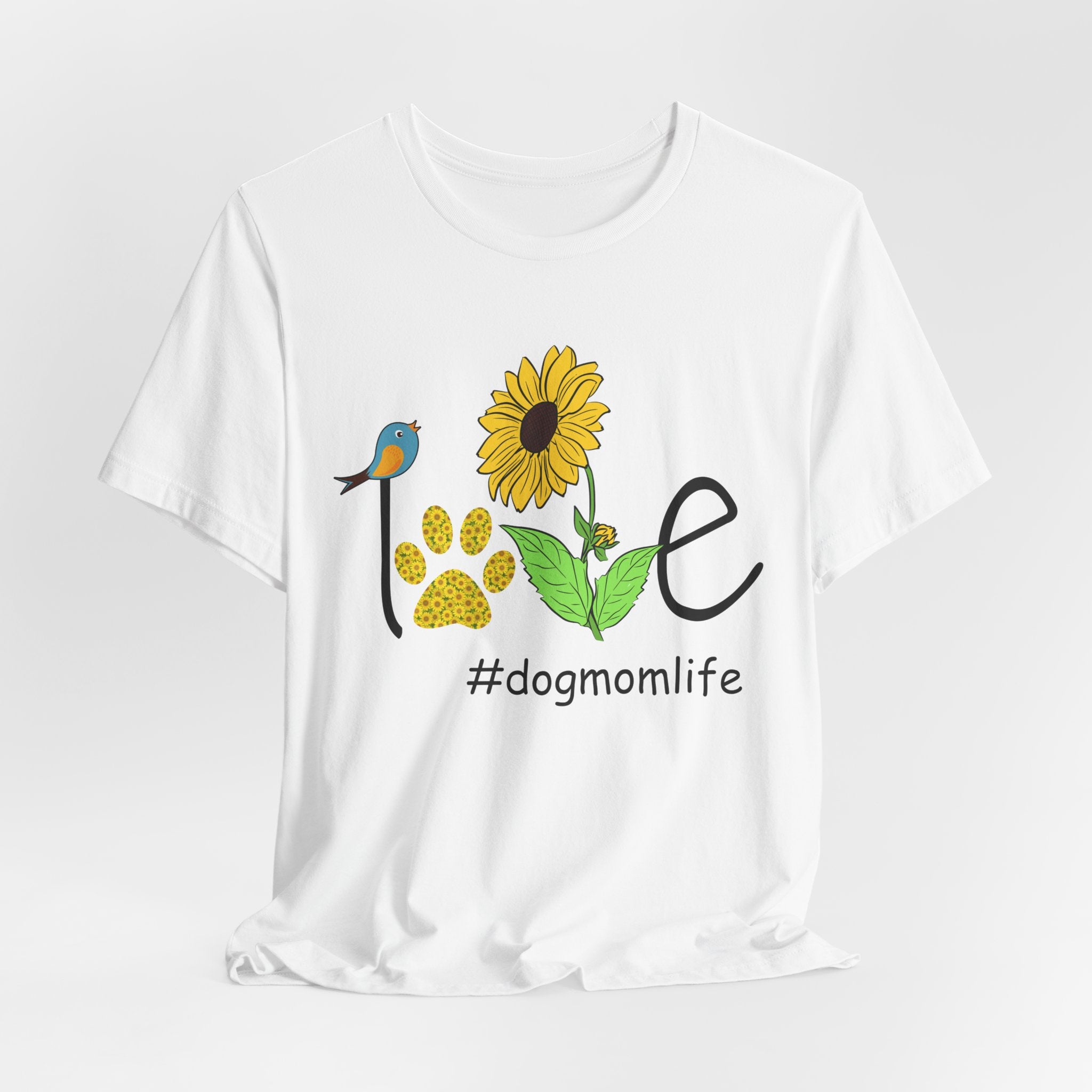 Sunflower Paw Print 'I Love Dog Mom Life' T-Shirt | Dog Mom Gift