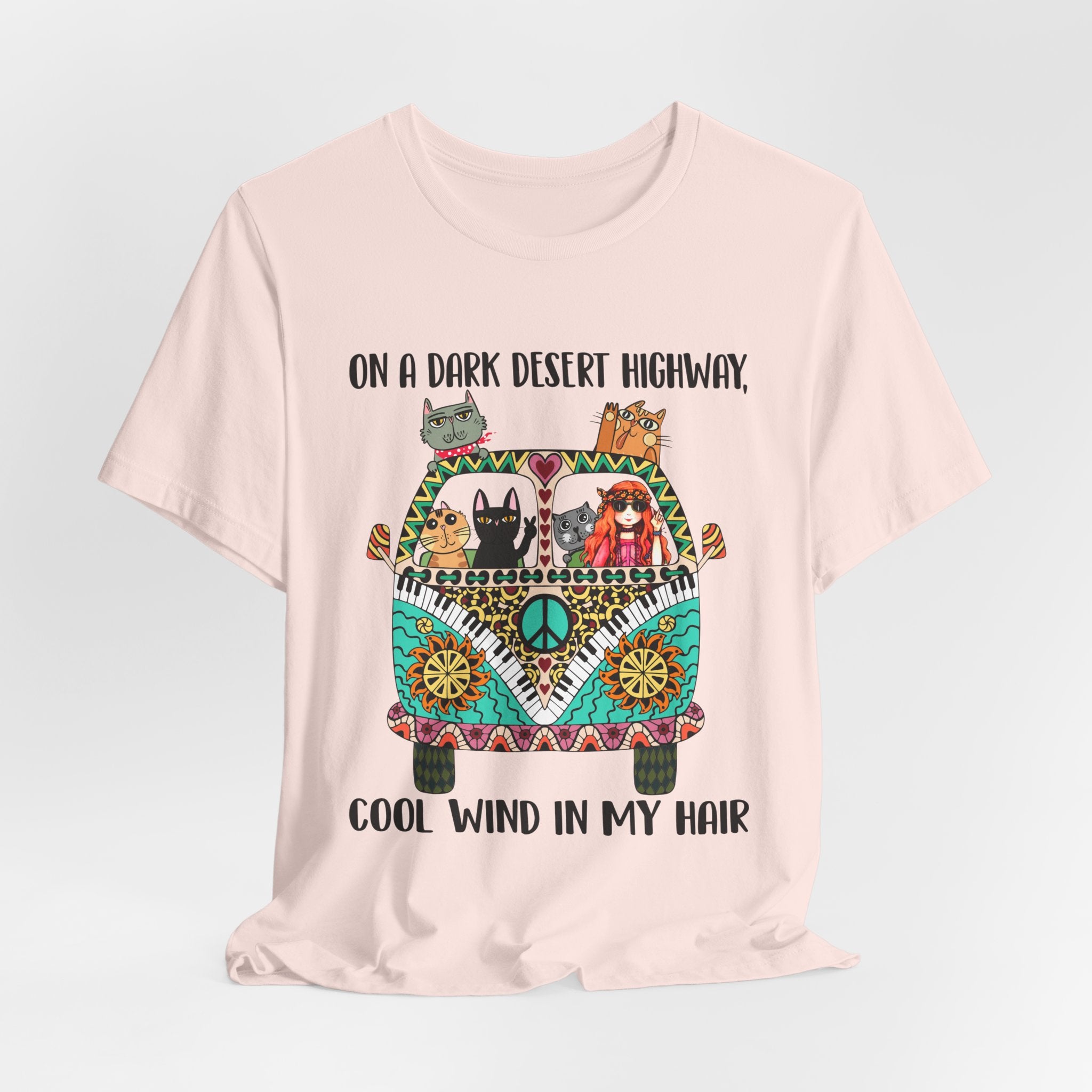 On a Dark Desert Highway T-Shirt | Hippie Cat Lover Gift