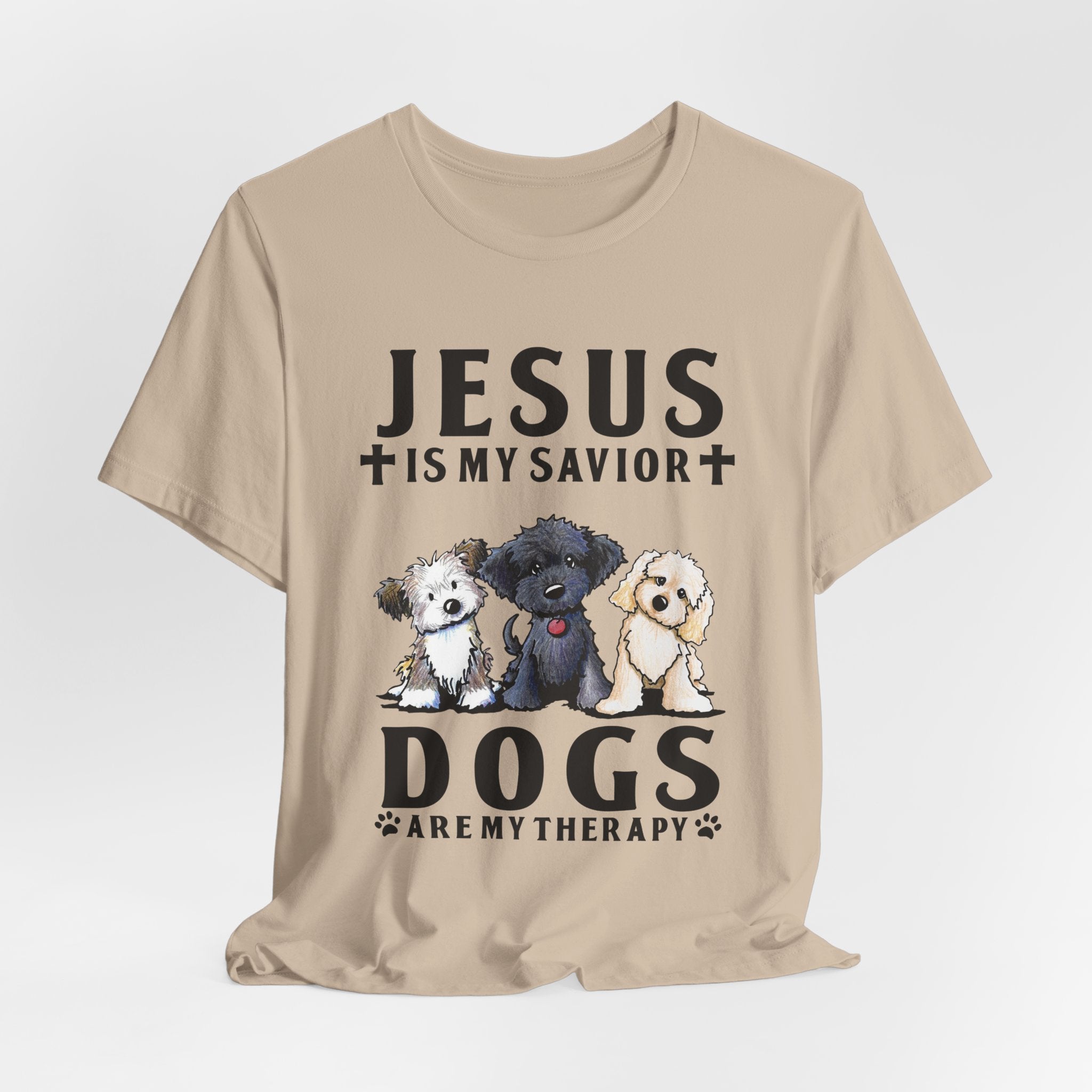 Jesus Is My Savior Dogs Are My Therapy T-Shirt | Christian Dog Lover Gift