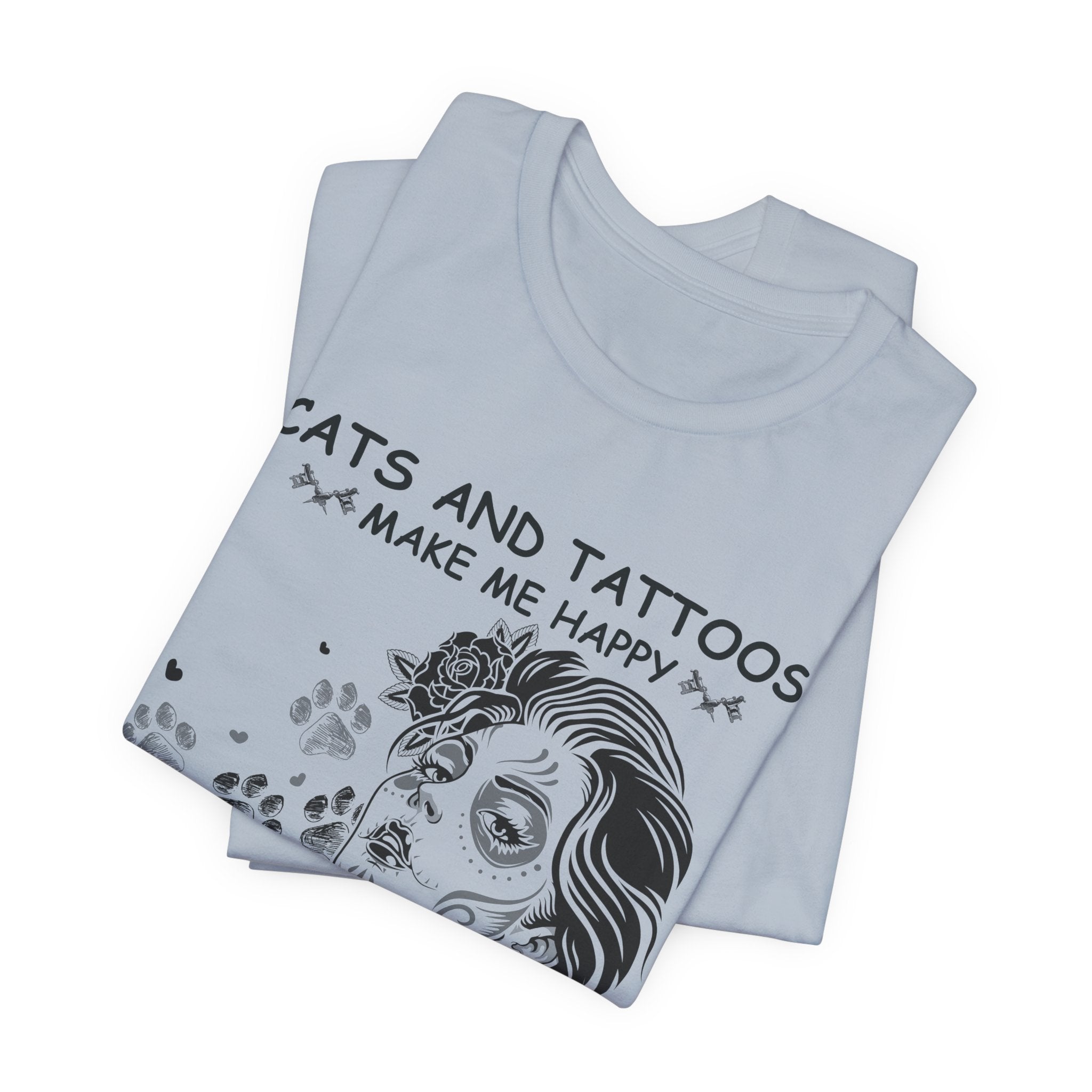 Cats and Tattoos Make Me Happy T-Shirt | Edgy Cat Lover Gift