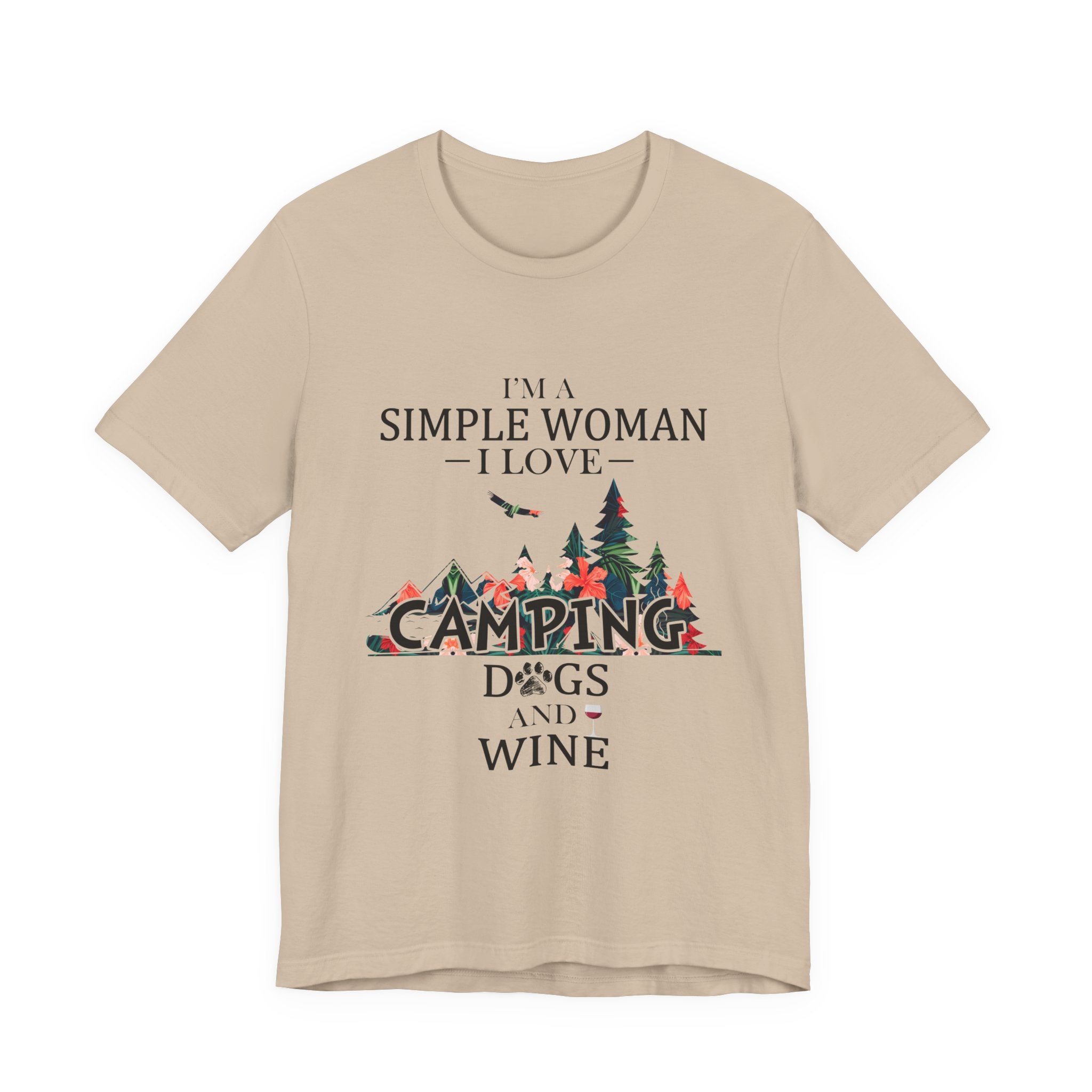 Simple Woman Loves Camping Dogs Wine T-Shirt | Woman Camper Gift